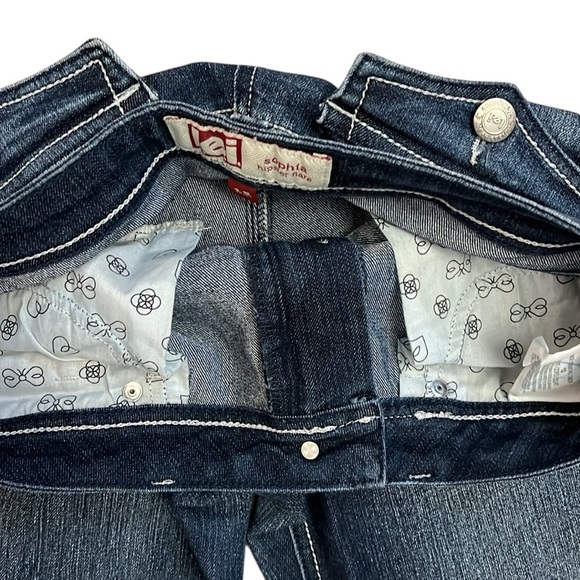 Y2K LEI Sophia Hipster Flare Jean Blue Embroidery Whispered Flap Pockets 13S/29L - Picture 9 of 13
